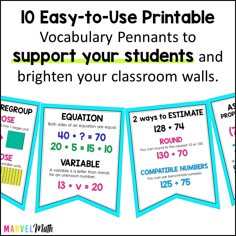 4th Grade Addition & Subtraction Word Wall Vocabulary Bunting