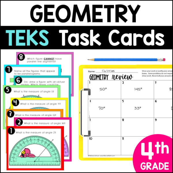 4th Grade Geometry STAAR Review Task Cards