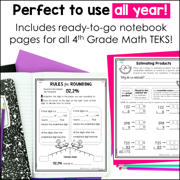 4th Grade Math TEKS Interactive Notebook