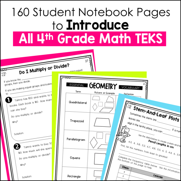 4th Grade Math TEKS Notebook Pages 1