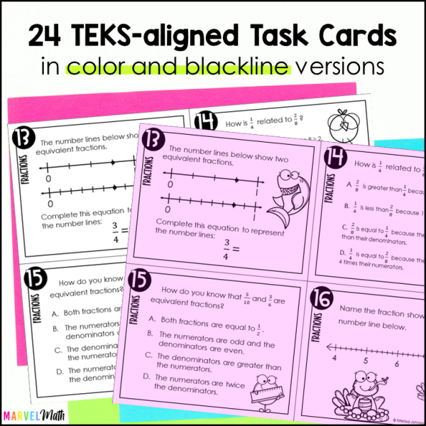 4th Grade Fractions STAAR Review Task Cards 2