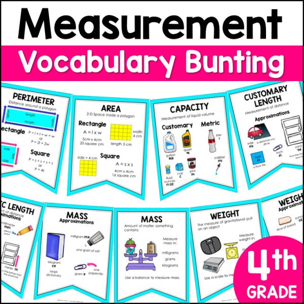 4th Grade Measurement Word Wall Vocabulary Bunting