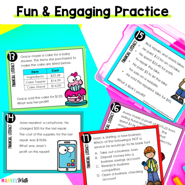 4th Grade Financial Literacy STAAR Review Task Cards 1