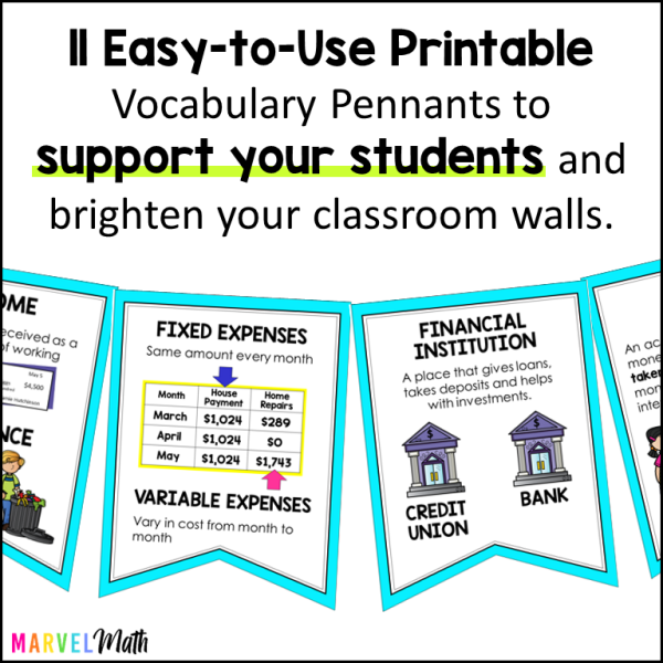 4th Grade Financial Literacy Word Wall Vocabulary Bunting 2