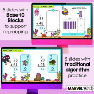 2 Digit Addition with Regrouping #1 -Using Base Ten Blocks - Marvel Math