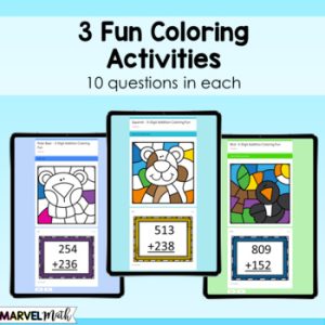 3 Digit Addition with Regrouping #4 - Digital Color by Code - Marvel Math